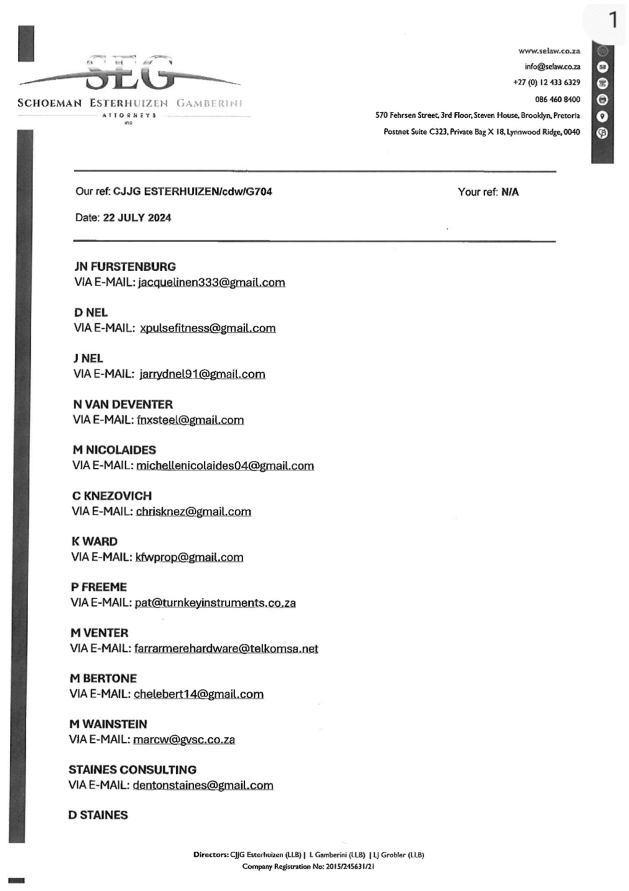Legal document from SEG Attorneys